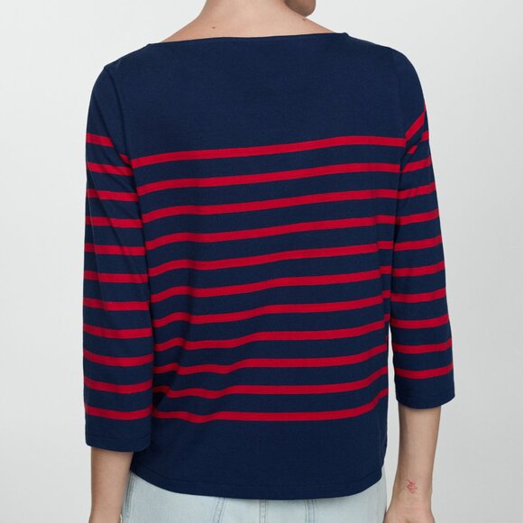 Mango Dark Navy Striped Boat-Neck T-Shirt/NWT/S - Picture 3 of 13